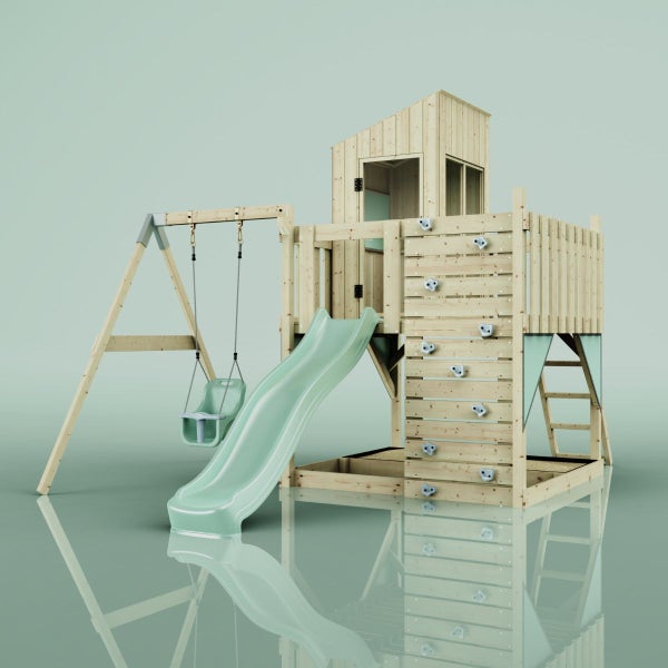 PolarPlay Spielturm Brita aus Holz in Grün Babyschaukel