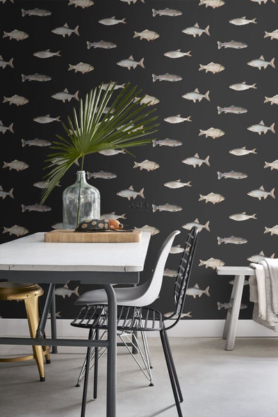 ESTAhome Tapete Fische Schwarz und Grau - 50 x 900 cm - 139363
