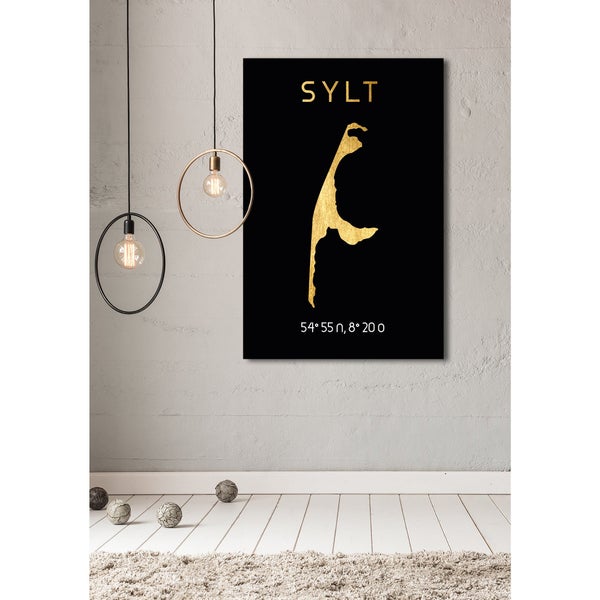 Blattgoldbild | Sylt | Insel | Fernweh | Urlaub | Wandbild mit Blattgold Applikationen| Handarbeit | Deko | AGPB00018_GOLD, Format: 40x60cm