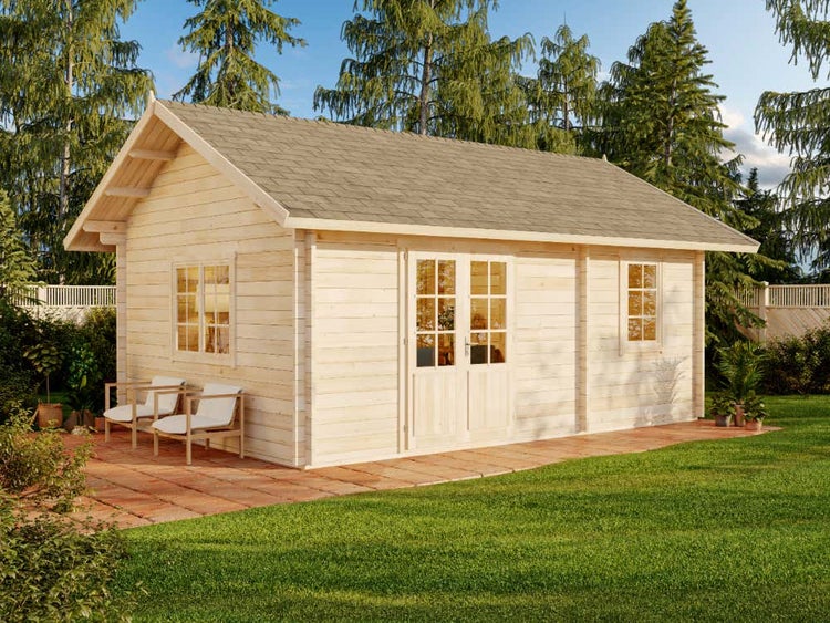 Alpholz Garten-und Freizeithaus Arizona ISO Blockhaus aus Holz, Holzhaus mit 44 mm Wandstärke inklusive Schlafboden, Blockbohlenhaus mit Montagematerial, Naturbelassen 6x4,1m