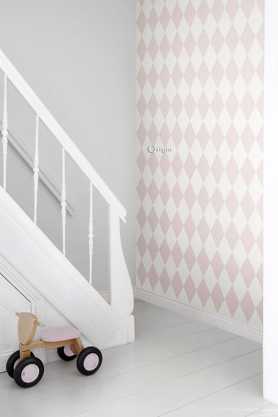 Origin Wallcoverings Tapete Karomuster Rosa und Weiß - 53 cm x 10.05 m - 347694