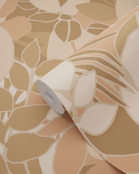 ESTAhome Tapete Blätter Beigebraun und Terrakottarosa - 50 x 900 cm - 139847