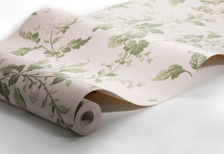 Borastapeter Tapete Blumenmuster Altrosa und Grün - 53 cm x 10.05 m - 660057