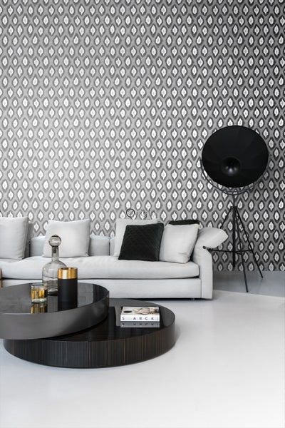 Origin Wallcoverings Tapete Ikat-Motiv Schwarz und Weiß - 53 cm x 10.05 m - 346919