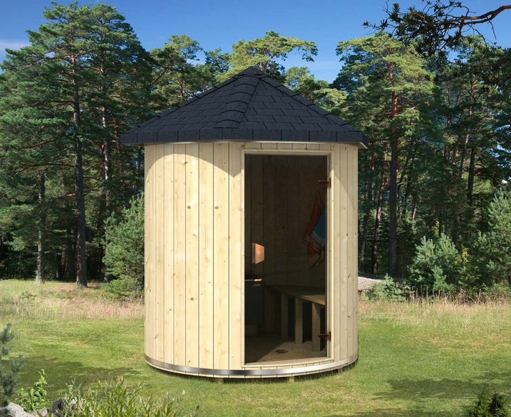 FinnTherm Saunatonne Lucas Saunatonne 2 Sitzbänke aus Holz Gartensauna mit 40 mm Wandstärke, Saunakabine mit Montagematerial