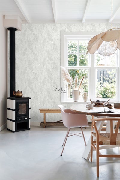 ESTAhome Tapete gezeichnete Blätter Grau - 53 cm x 10.05 m - 139009