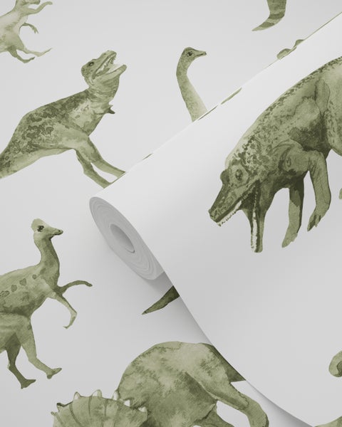 ESTAhome Tapete Dinosaurier Dunkelgrün - 50 x 900 cm - 131200