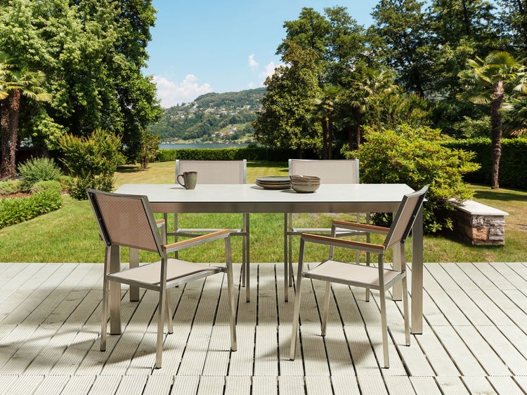 Gartenmöbel Set 4-Sitzer COSOLETO/GROSSETO Sicherheitsglas Marmor Optik Weiß / Beige