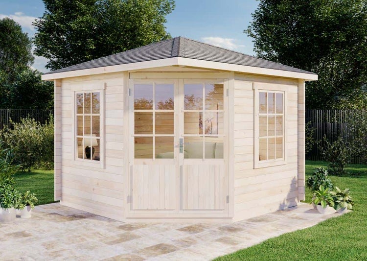 Alpholz 5-Eck Gartenhaus Monica aus Massiv-Holz, Gerätehaus mit 40 mm Wandstärke, Garten Holzhaus inklusive Montagematerial, Geräteschuppen Größe: 300 x 300 cm, Spitzdach