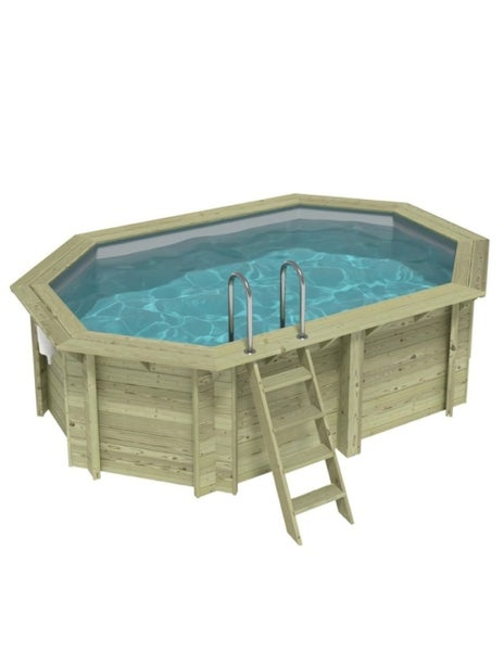 Aufstellpool aus Holz mit Leiter und Edelstahlleiter