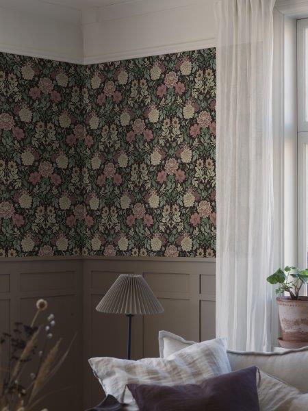 Borastapeter Tapete Blumenmuster im Jugendstil Dunkelgrün und Rosa - 53 cm x 10.05 m - 660404