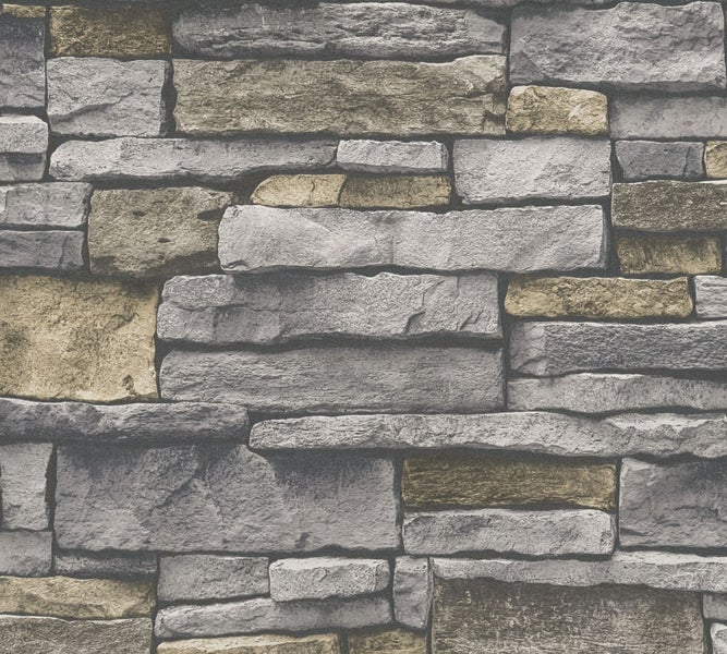 Dekorative Steinmauer Tapete mit Zimmerpflanze und dekorativem Ampersand