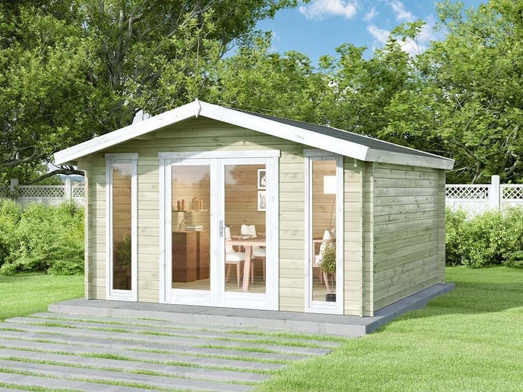 Alpholz Gartenhaus Mirko Modern aus Massiv-Holz mit 40 mm Wandstärke, inklusive Montagematerial,  400 x 300cm, Satteldach Naturbelassen