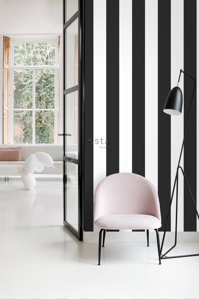 ESTAhome Tapete Streifen Schwarz-Weiß - 53 cm x 10.05 m - 139111