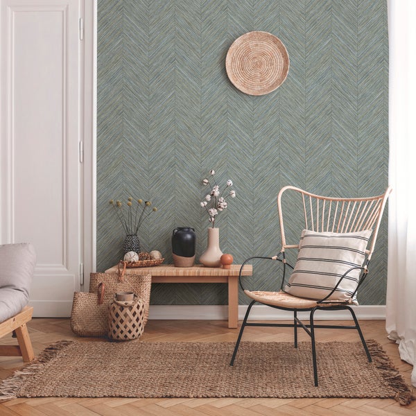 Sanders und Sanders Tapete Fischgrätmuster Graublau - 53 cm x 10 m - 640248