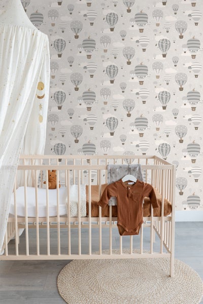 ESTAhome Tapete Luftballons Grau und Braun - 50 x 900 cm - 131344
