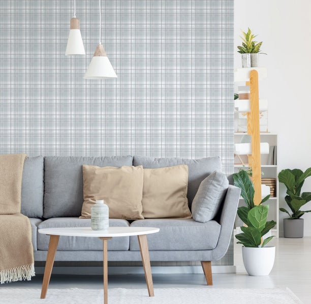 Sanders und Sanders Tapete Karomuster Hellblau und Grau - 53 cm x 10.05 m - 640717