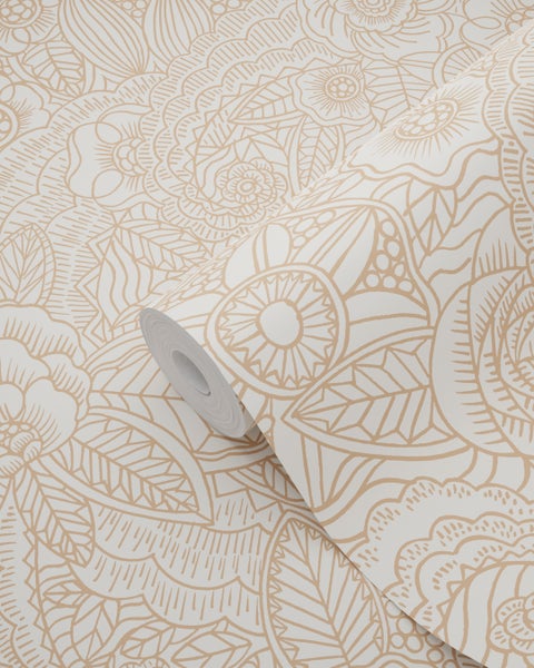 ESTAhome Tapete Blumenzeichnungen Beige - 53 cm x 10.05 m - 139547