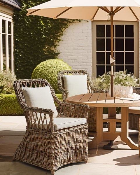 Gartensessel Rattan natürlich Auflagen hellbeige MAROS II