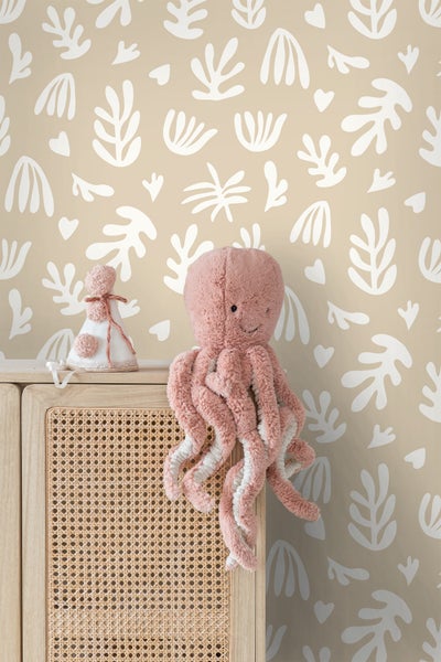 ESTAhome Tapete Pflanzen im Matisse-Stil Beige und Weiß - 50 x 900 cm - 131016