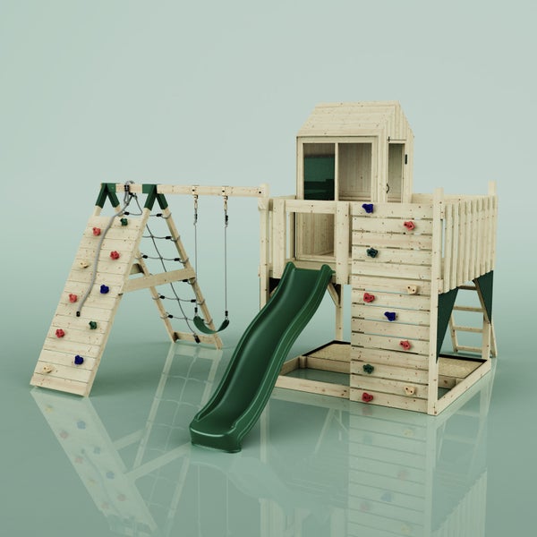 OutdoorToys Spielturm Ida aus Holz in Grün Kinderschaukel
