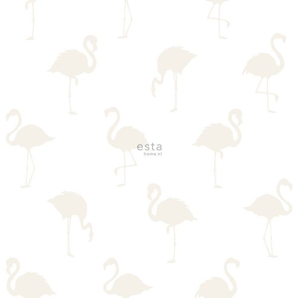 ESTAhome Tapete Flamingos Silber und Weiß - 53 cm x 10.05 m - 138917
