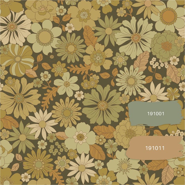 ESTAhome Tapete Retro Blumen Olivgrün - 50 x 900 cm - 130967