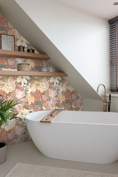 ESTAhome Tapete Blumen Terrakotta und Terrakottarosa - 50 x 900 cm - 131264
