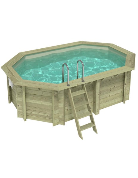 Holzpool mit Leiter und Edelstahl-Einstiegsleiter