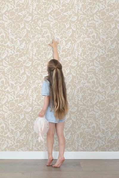 ESTAhome Tapete Blätter und Blumen Hellbeige - 50 x 900 cm - 131371