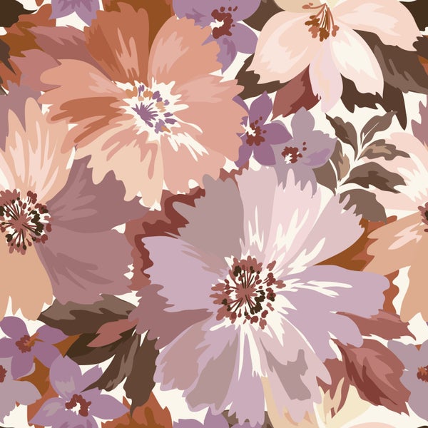 ESTAhome Tapete Blumen mauve-violett und Terrakotta - 50 x 900 cm - 131266
