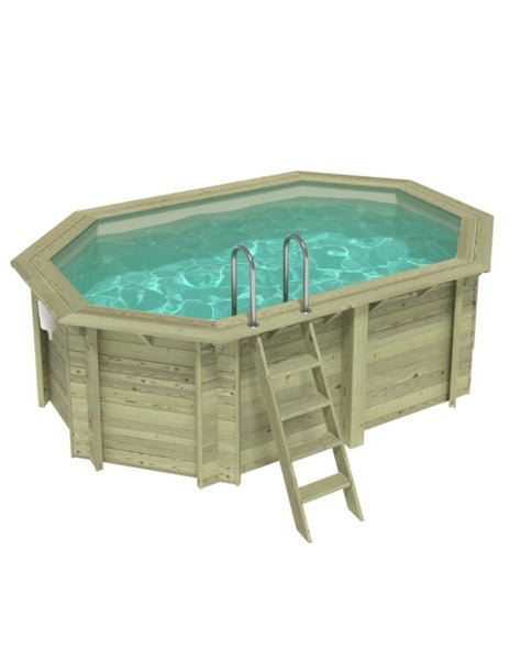 Holzpool mit Leiter und Wasser gefüllt