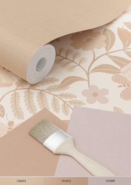 ESTAhome Tapete Blumen und Vögel Beige und Hellrosa - 53 cm x 10.05 m - 139868
