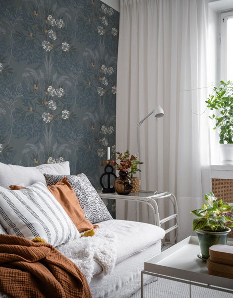 Duro Tapete Blumen Graublau - 53 cm x 10.05 m - 661134