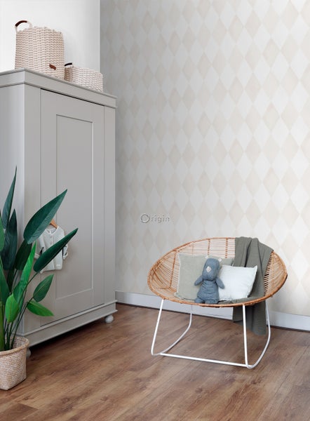 Origin Wallcoverings Tapete Karomuster Crème-Beige und Weiß - 53 cm x 10,05 m - 337216