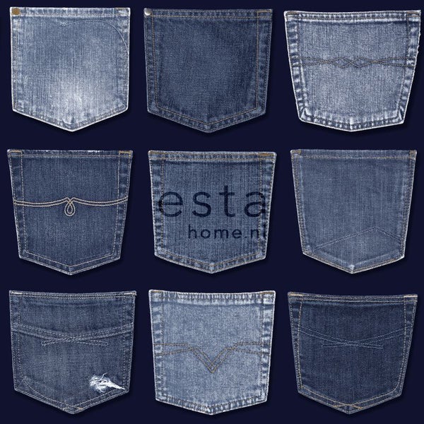 ESTAhome Tapete Jeanstaschen Blau - 53 cm x 10.05 m - 137741