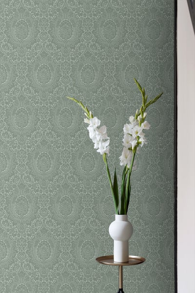 ESTAhome Tapete Ornamente Graugrün - 50 x 900 cm - 139633