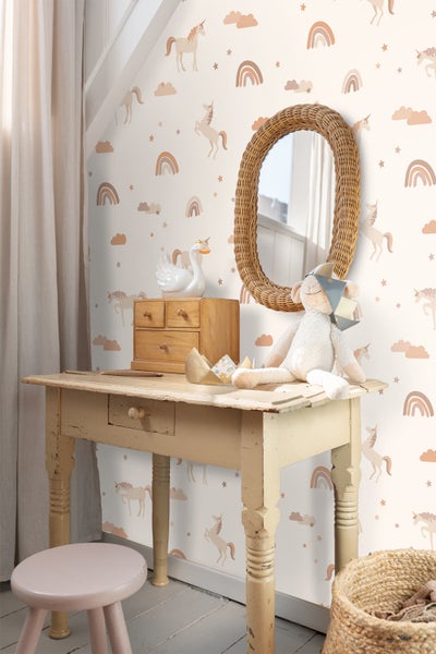ESTAhome Tapete Einhörner Beige und Terrakotta - 50 x 900 cm - 131435