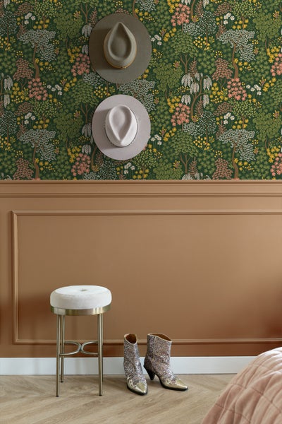 ESTAhome Tapete Bäumen und Blumen Grün, Rosa und Gelb - 50 x 900 cm - 131189