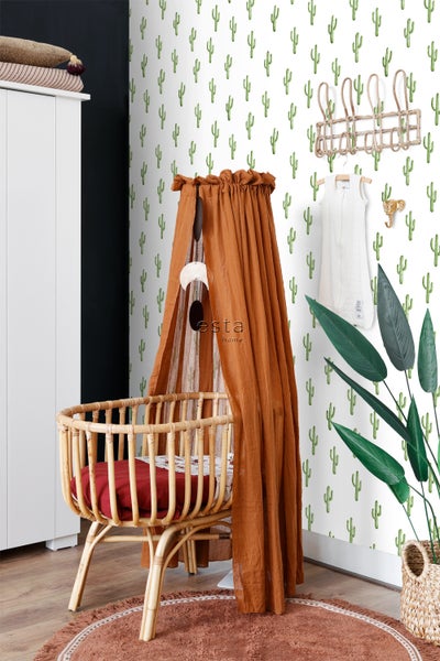 ESTAhome Tapete kleine Wüstenkakteen Dschungelgrün - 53 cm x 10.05 m - 138899