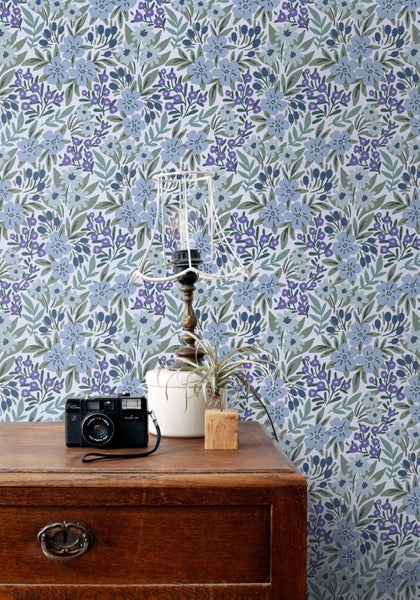 ESTAhome Tapete Blumen Blau - 50 x 900 cm - 131447