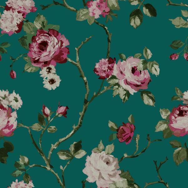Origin Wallcoverings Tapete Blumen Smaragdgrün - 53 cm x 10.05 m - 347432