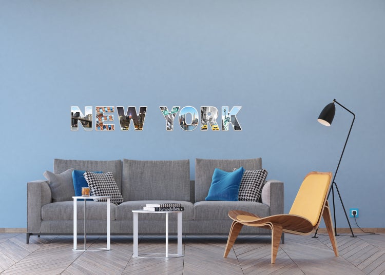 Sanders und Sanders Wandtattoo New York Blau, Grau und Orange - 65 x 42.5 cm - 600313