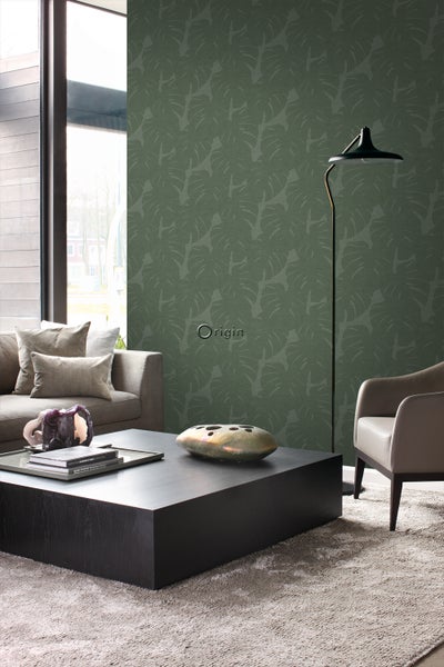 Origin Wallcoverings Tapete Blätter in Leinen-Optik Grün - 53 cm x 10.05 m - 347762