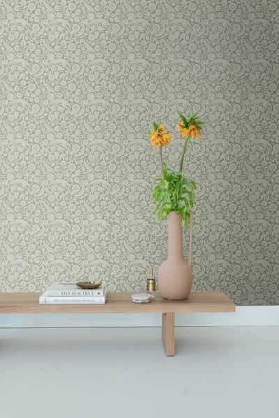 ESTAhome Tapete Blumenmuster Olivgrün - 50 x 900 cm - 139784