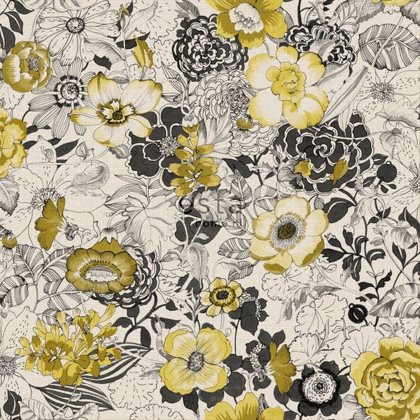 ESTAhome Tapete Blumen Ockergelb und Beige - 53 cm x 10.05 m - 138506