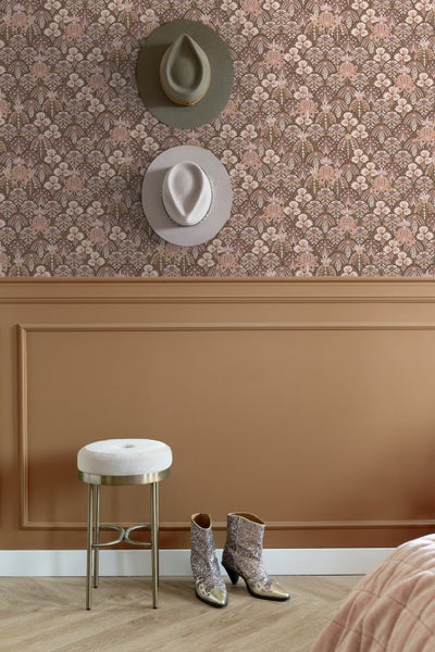 ESTAhome Tapete Blumenmuster im Jugendstil Altrosa und Braun - 50 x 900 cm - 130974