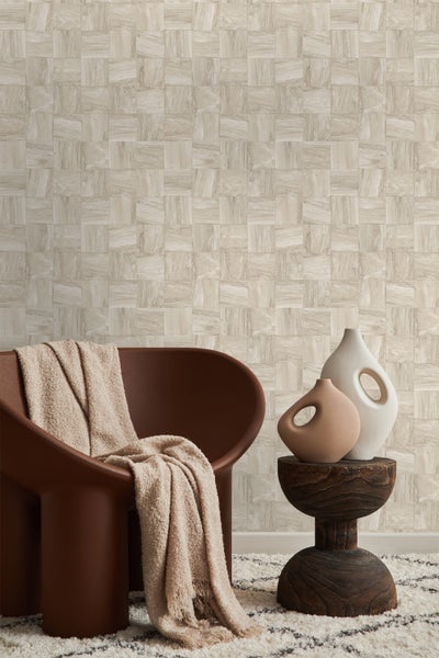 Origin Wallcoverings Tapete quadratische Holzstücke Hellbeige - 50 x 900 cm - 347929