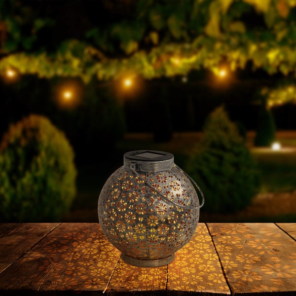 2er-Set LED Deko-Solarleuchte Ø 18 cm  Außen Deko aus Metall in Silber mit integrierten LEDs