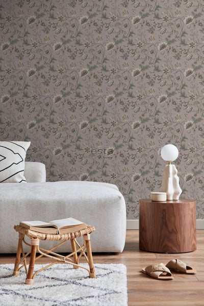 ESTAhome Tapete Blumenmuster Altrosa - 50 x 900 cm - 139414